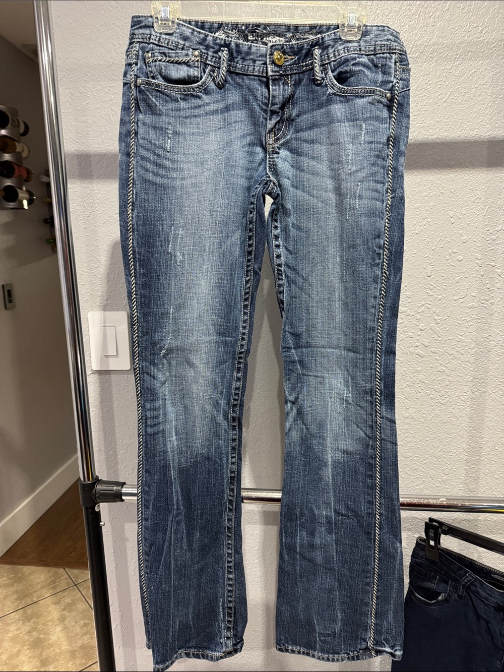 Express Women's Blue Flare Jeans - Washed Indigo
